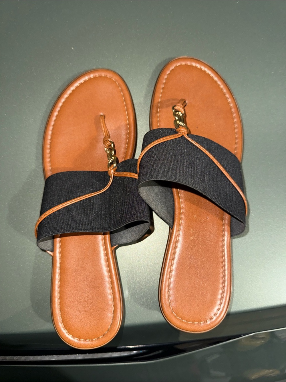 Italian Shoemaker - Women's Black and Brown Slide Sandals with Gold Accent